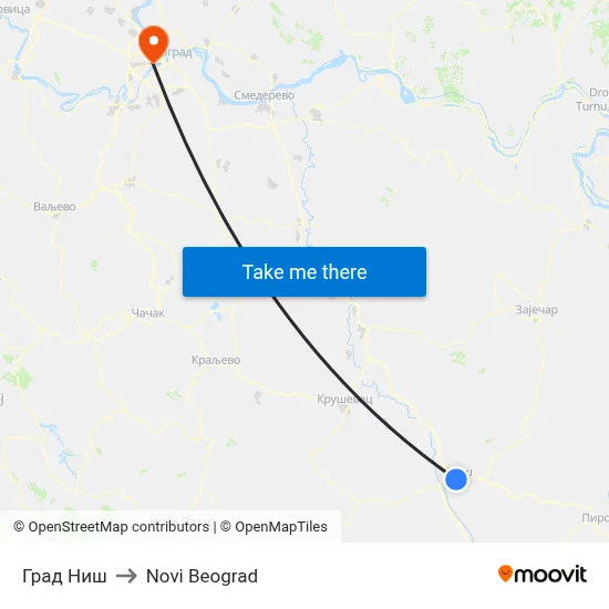 City of Nis to New Belgrade map