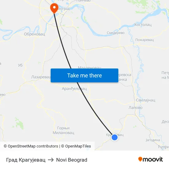 Град Крагујевац to New Belgrade map