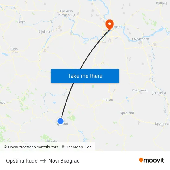 Rudo Municipality to New Belgrade map