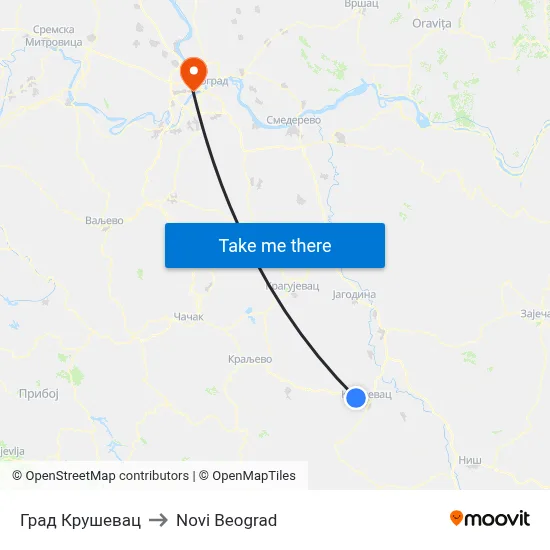 Kruševac City to New Belgrade map