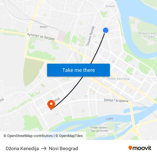 Džona Kenedija to Novi Beograd map