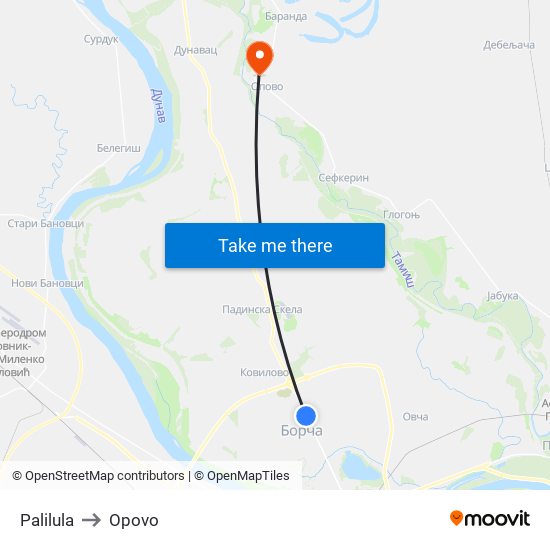 Palilula to Opovo map