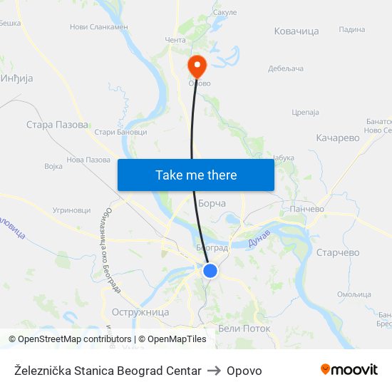 Železnička Stanica Beograd Centar to Opovo map