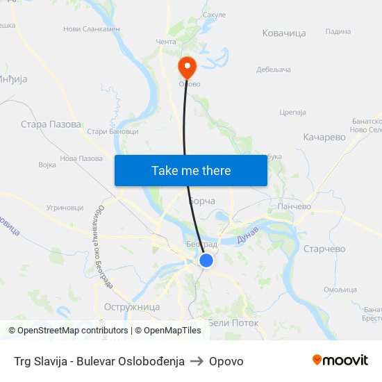 Trg Slavija - Bulevar Oslobođenja to Opovo map