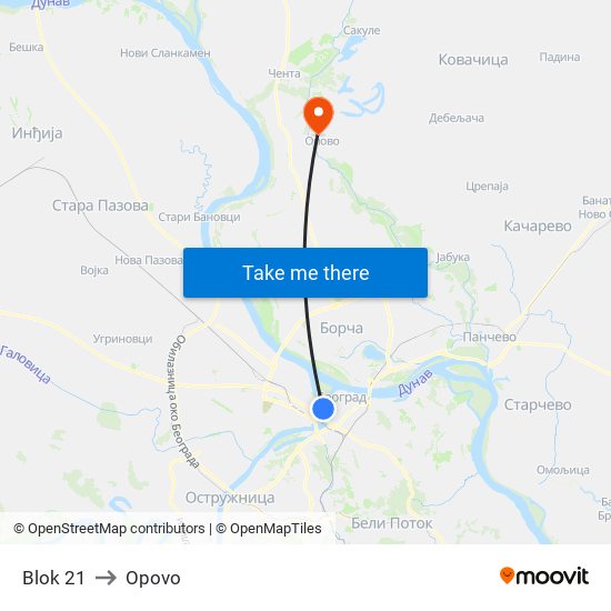 Blok 21 to Opovo map