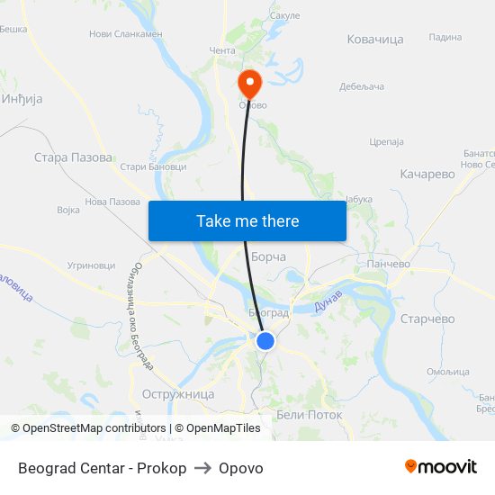 Beograd Centar - Prokop to Opovo map