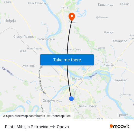 Pilota Mihajla Petrovića to Opovo map