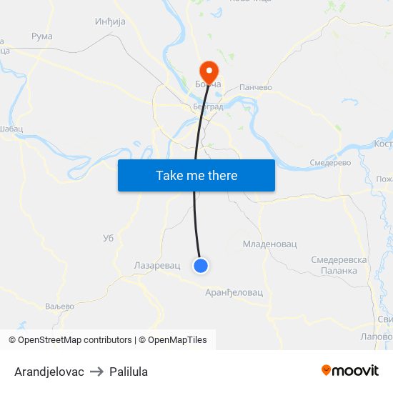 Arandjelovac to Palilula map