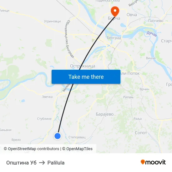 Ub Municipality to Palilula map