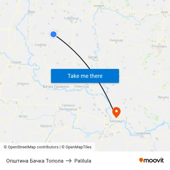 Bačka Topola Municipality to Palilula map