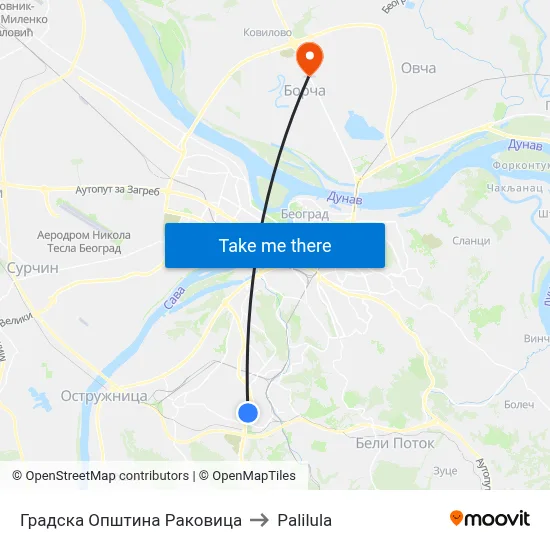 Rakovica City Municipality to Palilula map