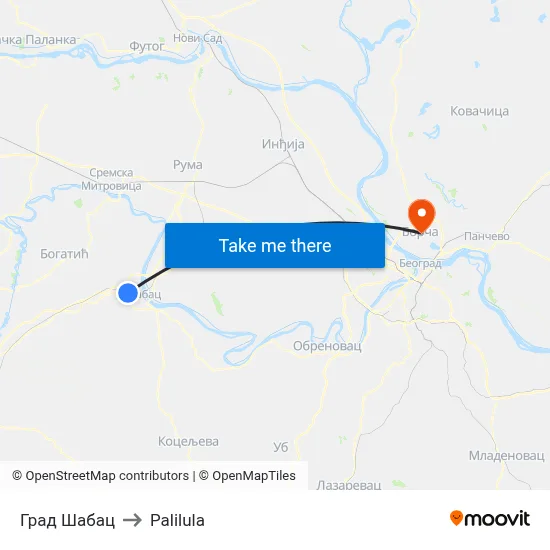 City of Šabac to Palilula map