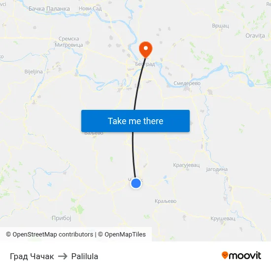 City of Čačak to Palilula map