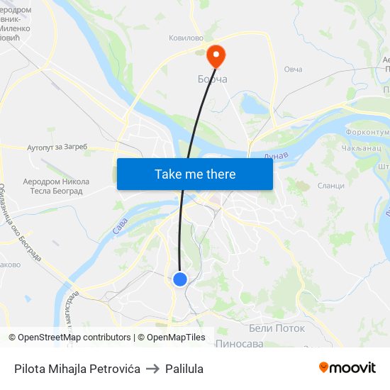 Pilota Mihajla Petrovića to Palilula map