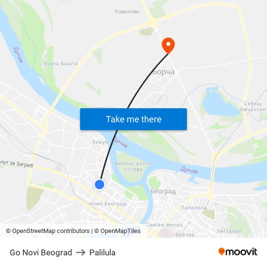 Go Novi Beograd to Palilula map