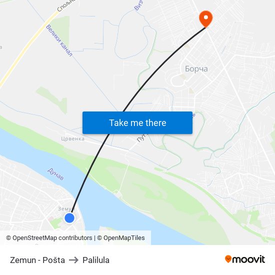 Zemun - Pošta to Palilula map