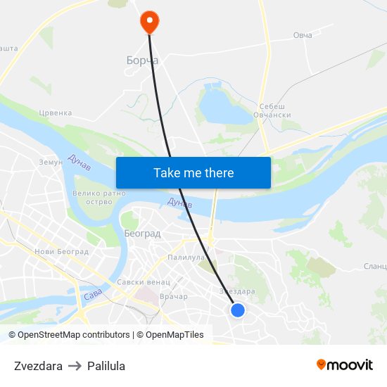 Zvezdara to Palilula map