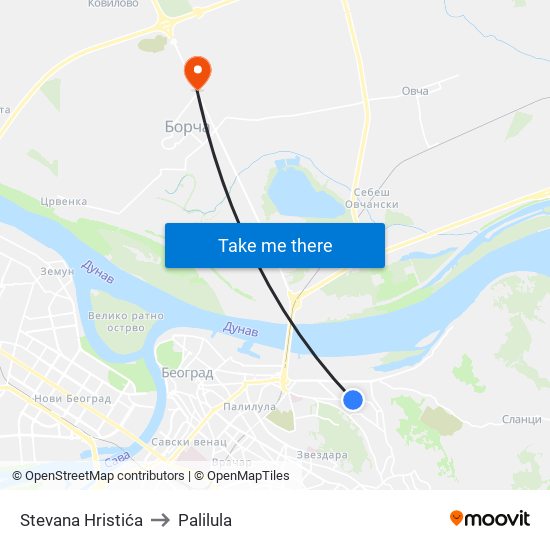 Stevana Hristića to Palilula map