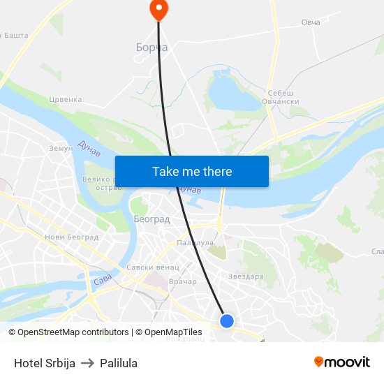 Hotel Srbija to Palilula map