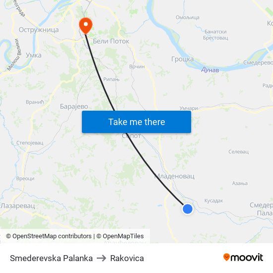 Smederevska Palanka to Rakovica map