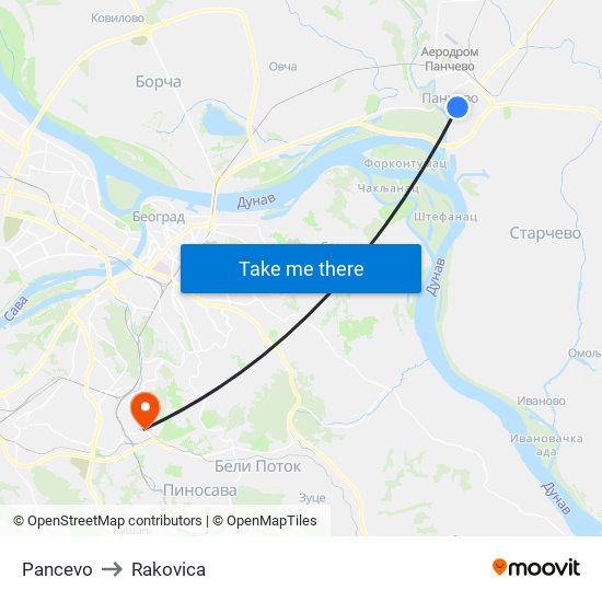 Pancevo to Rakovica map