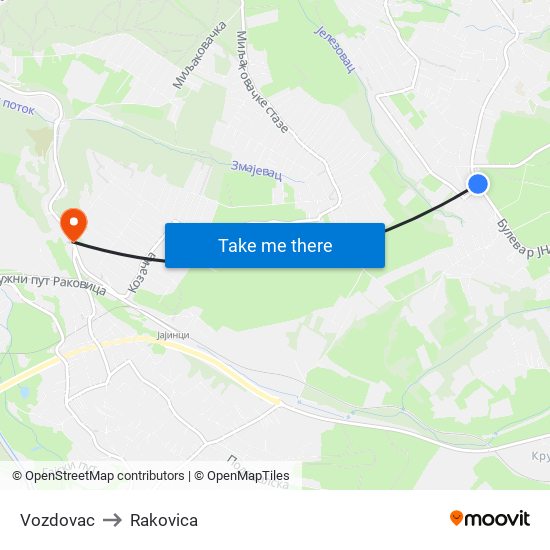 Vozdovac to Rakovica map