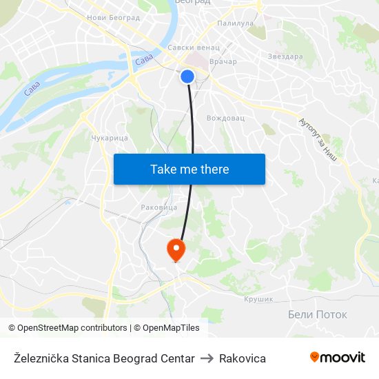 Železnička Stanica Beograd Centar to Rakovica map