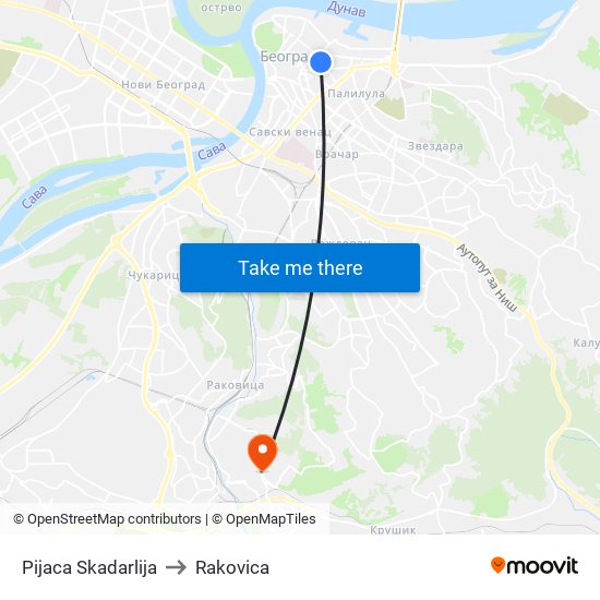 Pijaca Skadarlija to Rakovica map