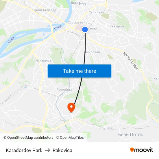 Karađorđev Park to Rakovica map