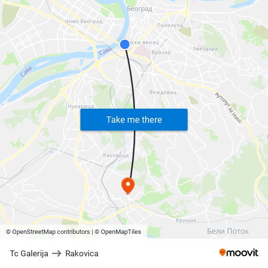 Tc Galerija to Rakovica map