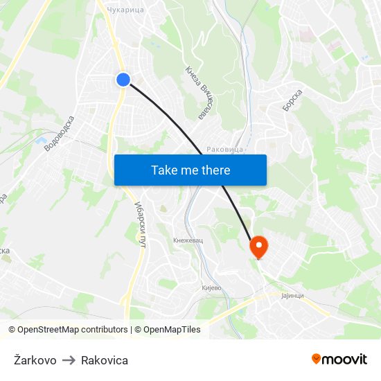 Žarkovo to Rakovica map