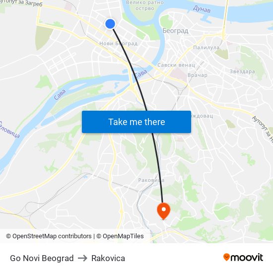 Go Novi Beograd to Rakovica map