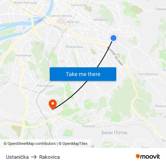 Ustanička to Rakovica map