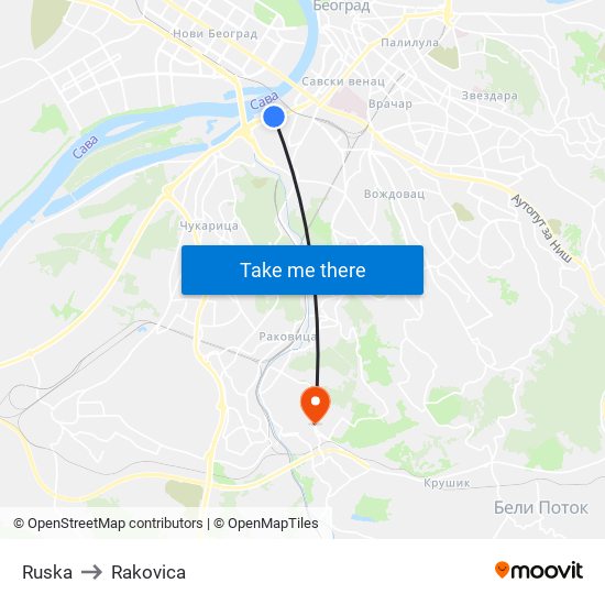 Ruska to Rakovica map