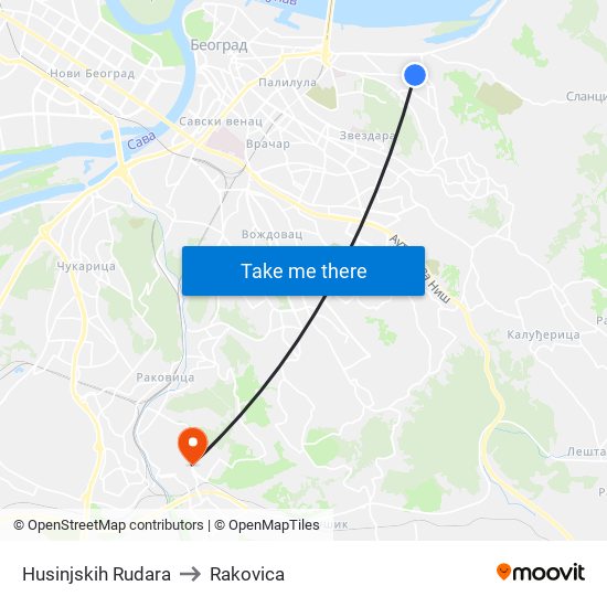 Husinjskih Rudara to Rakovica map