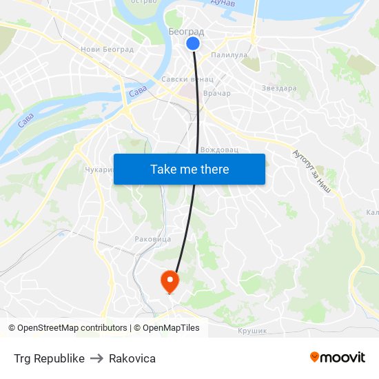 Trg Republike to Rakovica map