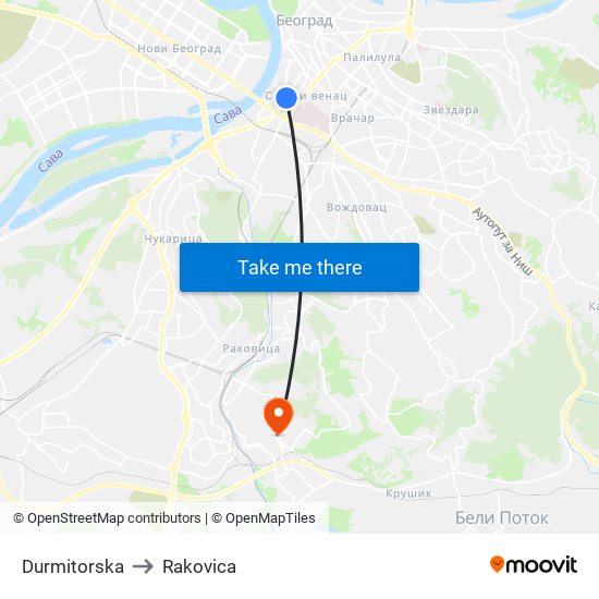 Durmitorska to Rakovica map