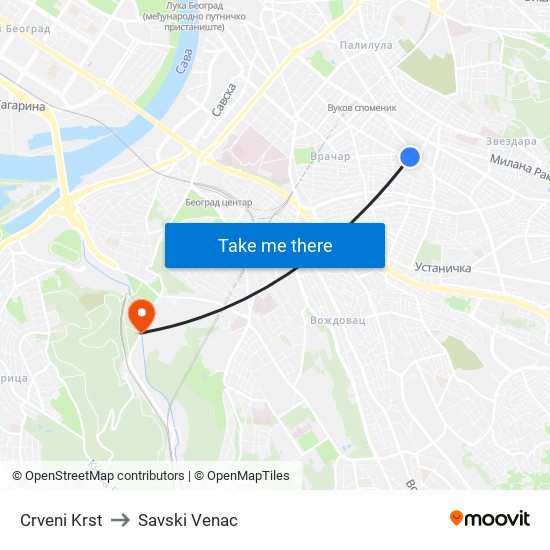 Crveni Krst to Savski Venac map