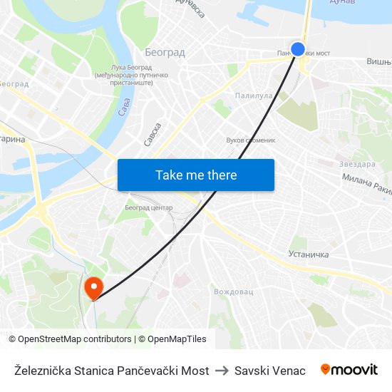 Železnička Stanica Pančevački Most to Savski Venac map