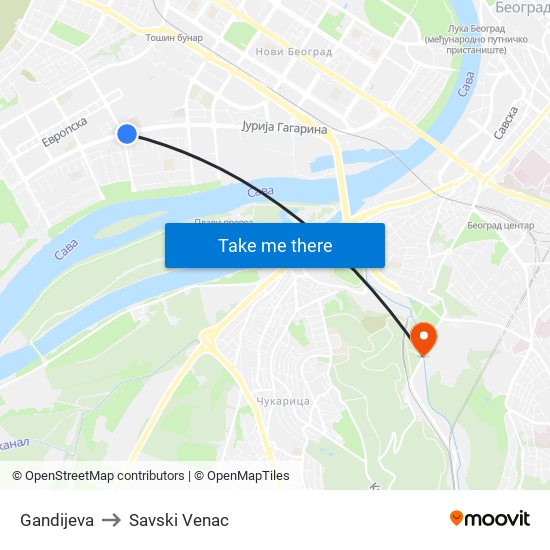 Gandijeva to Savski Venac map
