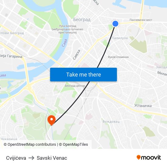 Cvijićeva to Savski Venac map