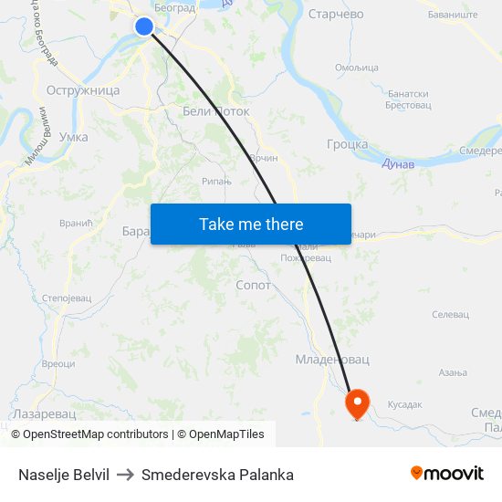 Naselje Belvil to Smederevska Palanka map