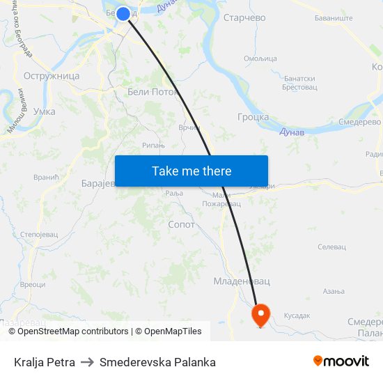 Kralja Petra to Smederevska Palanka map