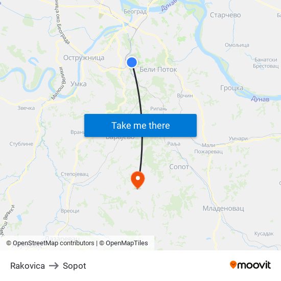 Rakovica to Sopot map