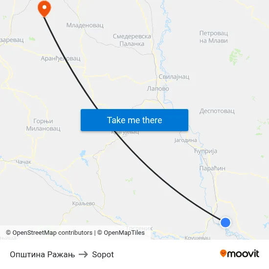 Ražanj Municipality to Sopot map