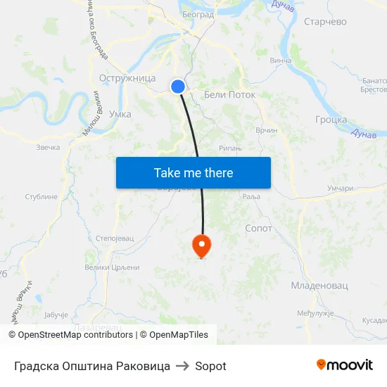 Rakovica City Municipality to Sopot map