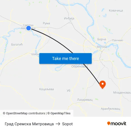 City of Sremska Mitrovica to Sopot map