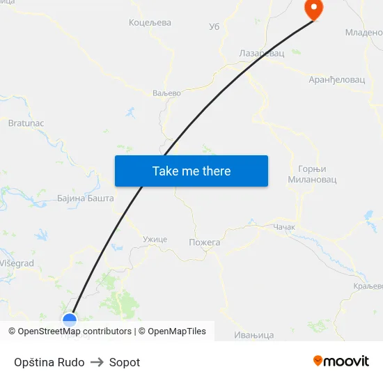 Rudo Municipality to Sopot map