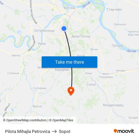 Pilota Mihajla Petrovića to Sopot map
