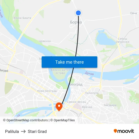 Palilula to Stari Grad map